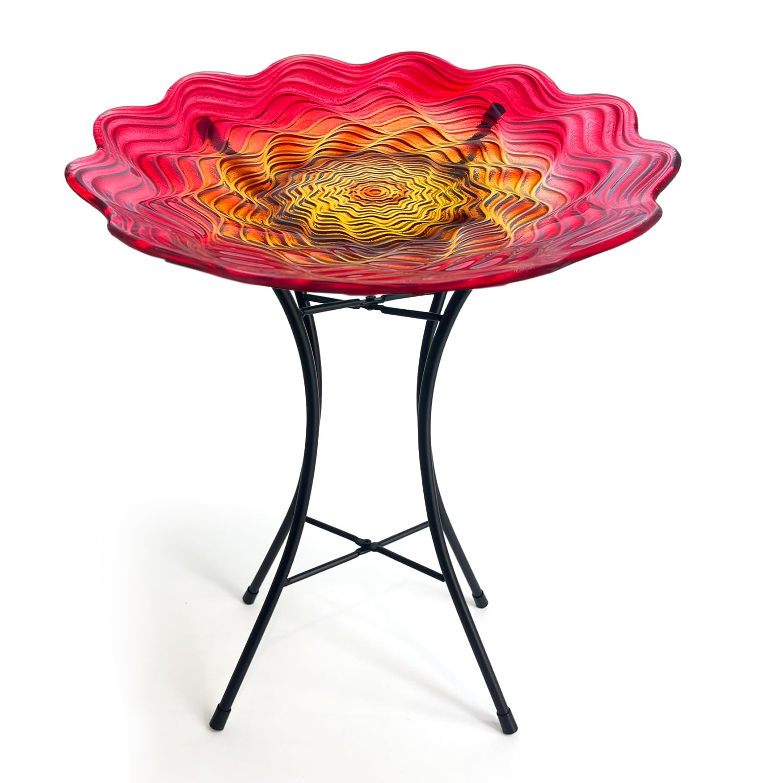 HONGLAND Bird Bath for Outside,15" Diameter Large Glass Birdbaths for Outdoors,Detachable Bird Baths Bowl with Metal Stand for Garden Patio Lawn Decor,19" Height - Red