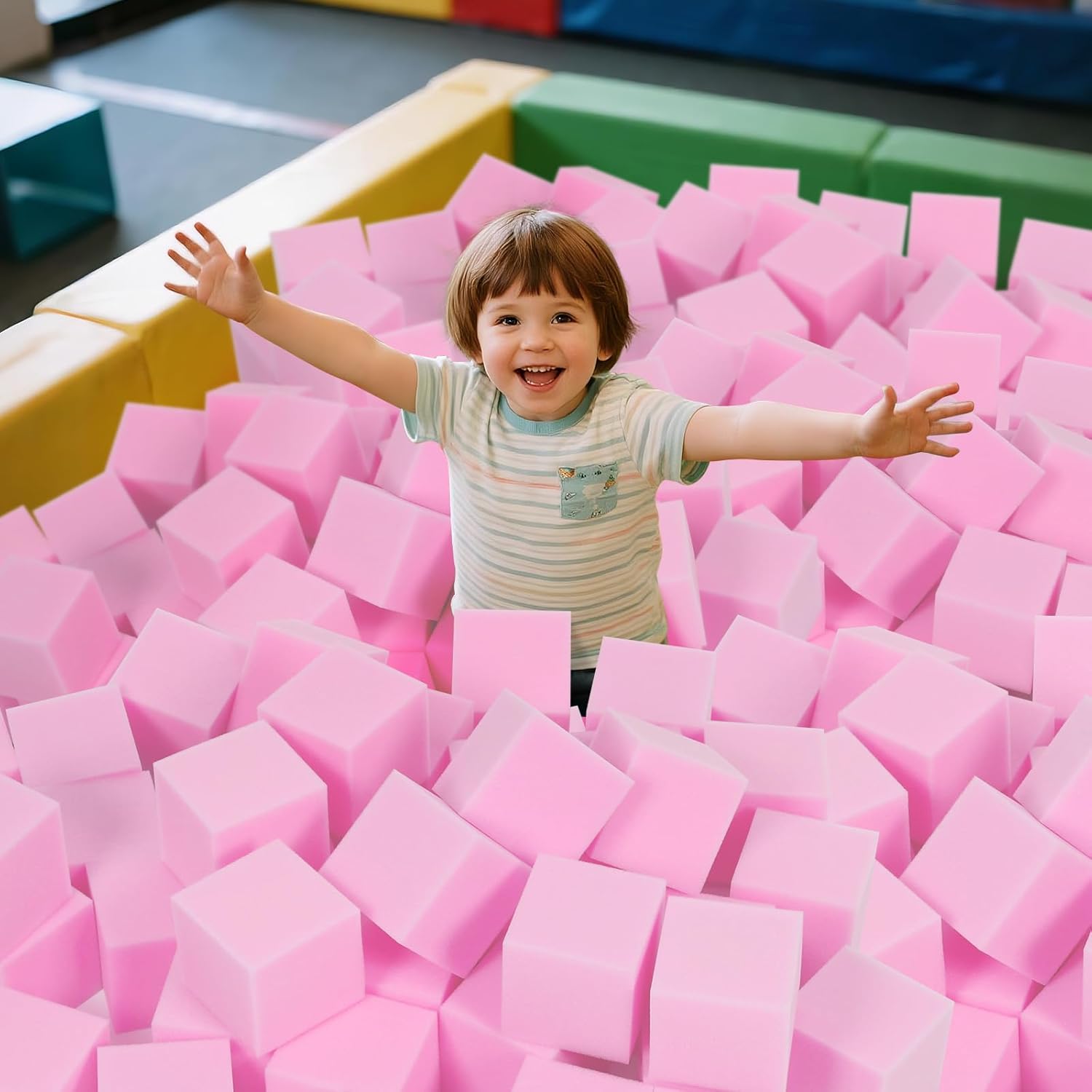 24-Pack 5 Inch Foam Cubes, Soft Play Pit Fillers for Indoor Games, Trampoline & Rock Climbing Mats - Light Pink