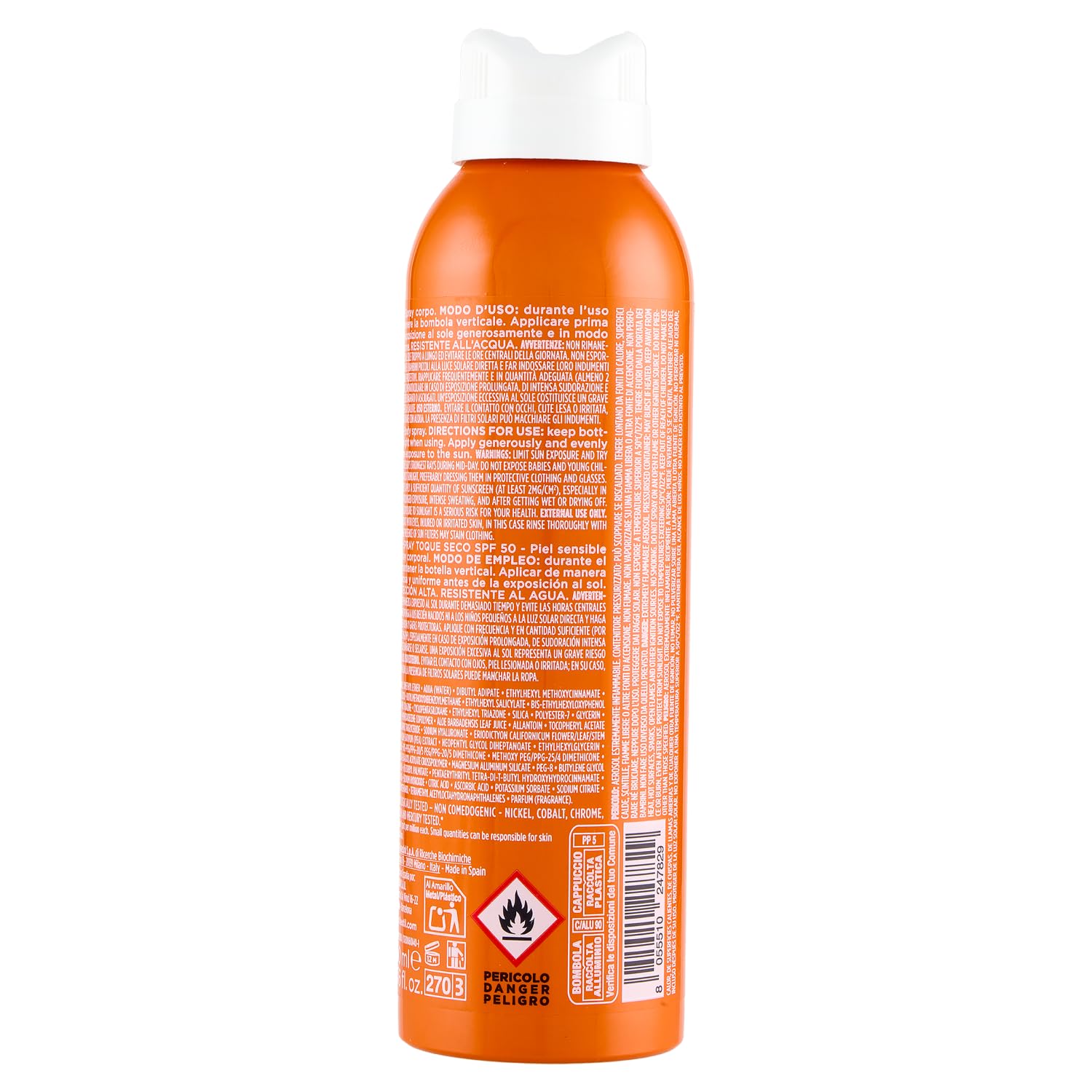 Rilastil Sun System, Dry Touch Spray SPF50+ ad Azione Antiossidante per Pelle Sensibile, resistente all'acqua, 200 ml