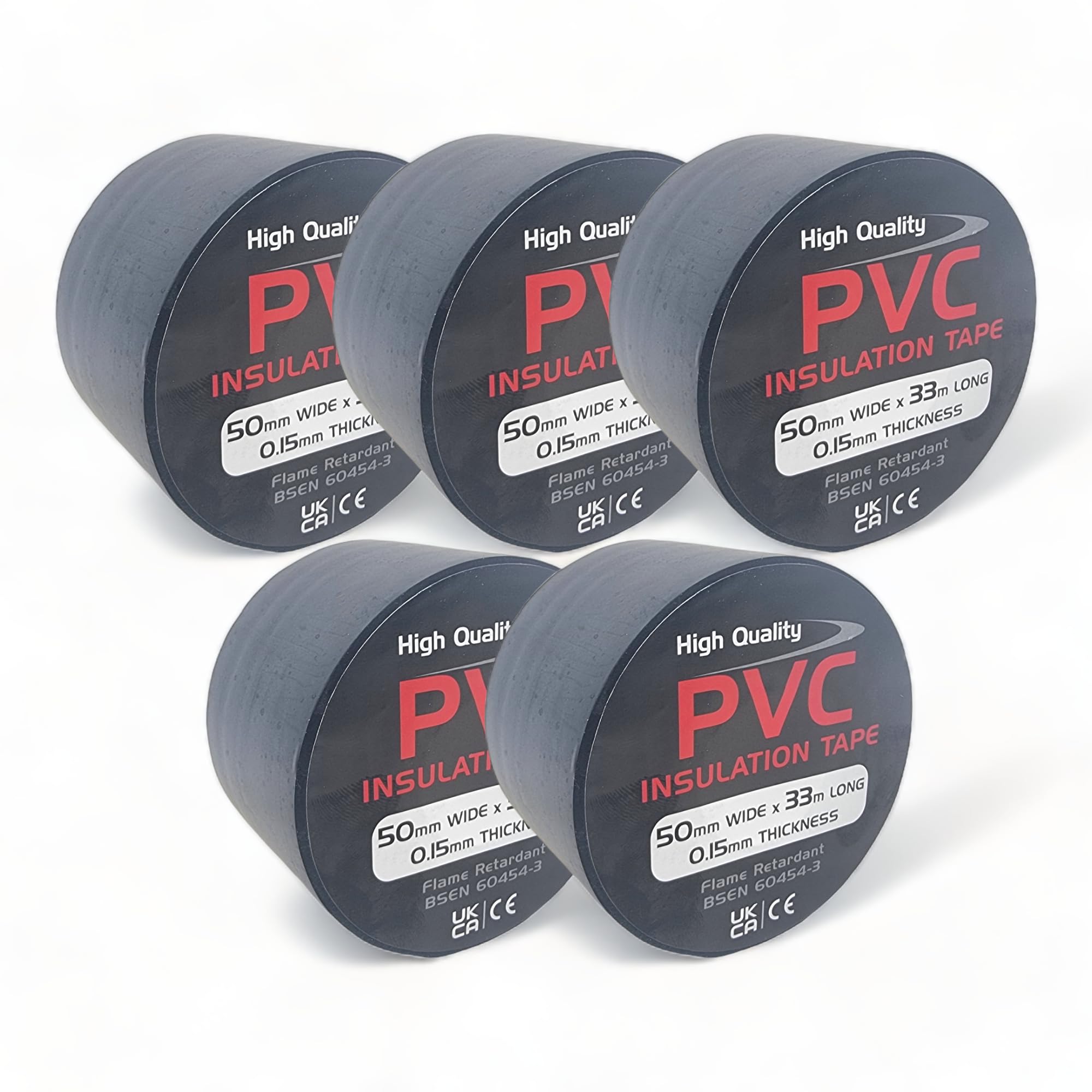 5 Rolls of Black PVC Electrical Insulation Tape, 33m Long x 50mm Wide, Adhesive Insulating Tape for Protecting Electrical Wires