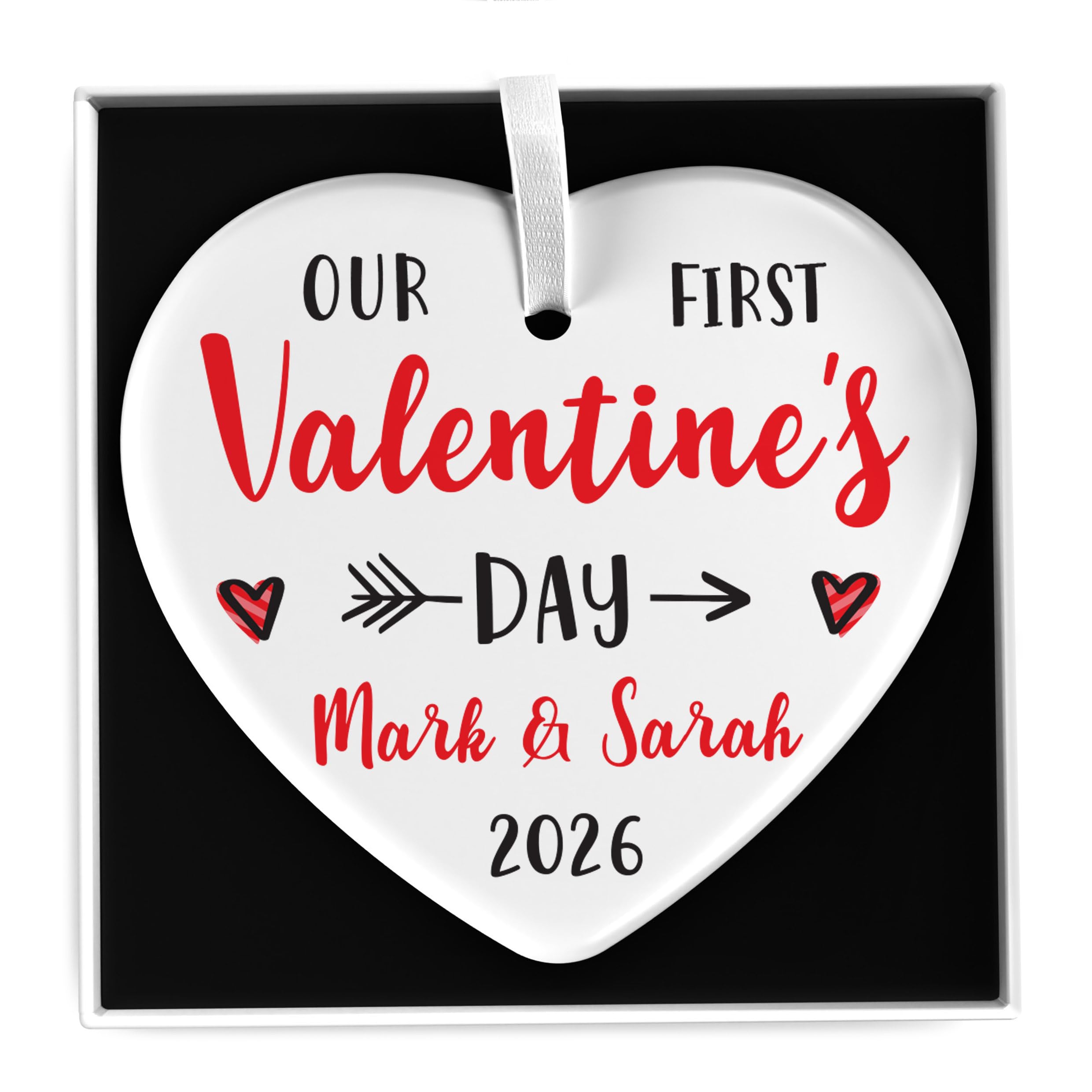 Beecreative Ceramic Heart Decoration - Personalised Our First Valentines Day Gift for Couples