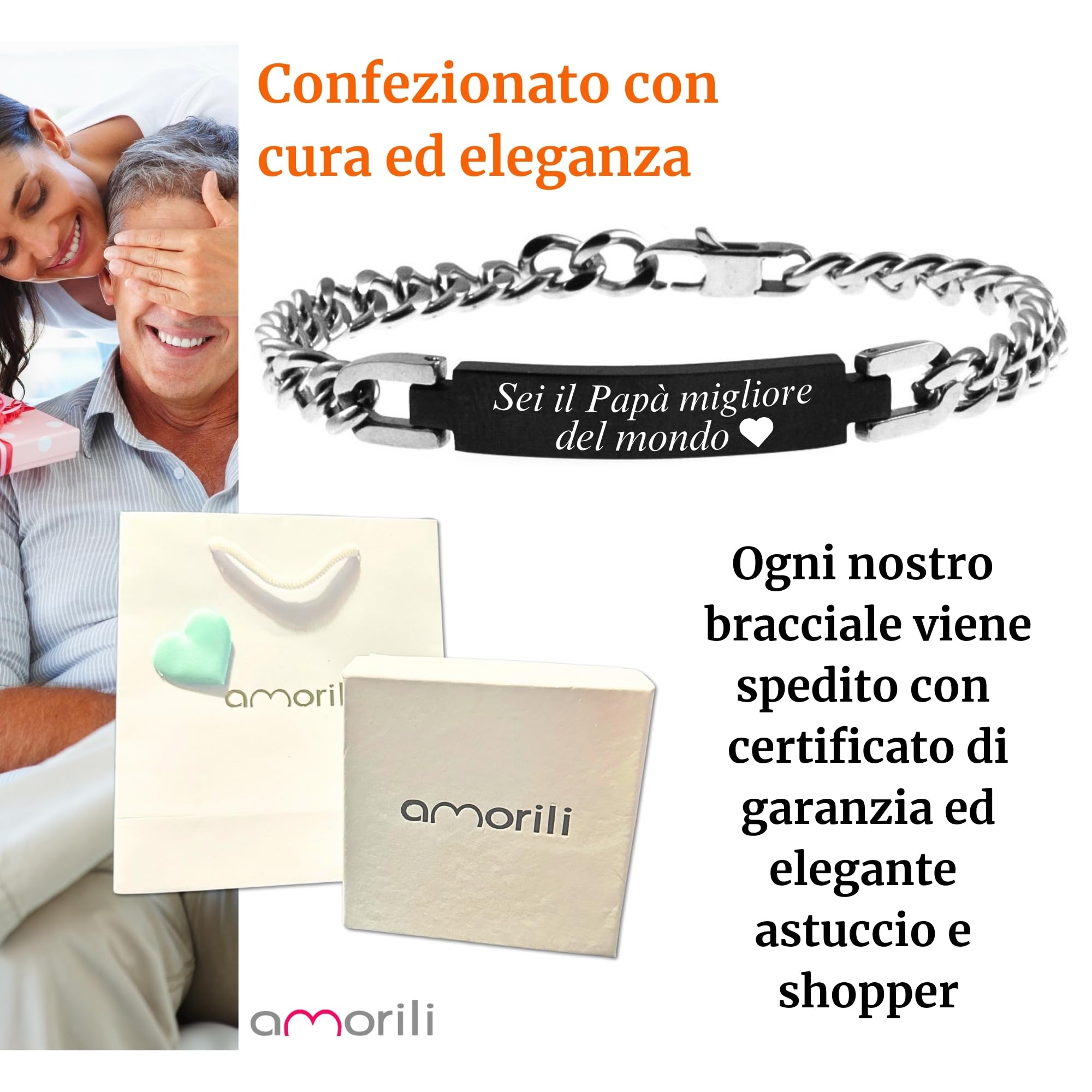 Bracciale Uomo in Acciaio Inox Classico e Nero Maglia Grumetta Personalizzato | Braccialetto Personalizzabile con Incisione | Gioiello Elegante e Moderno bcc2896