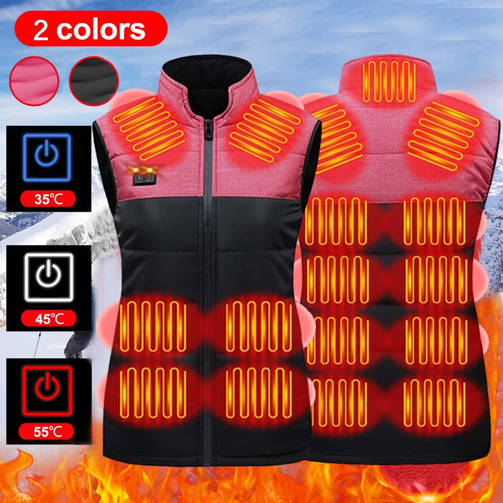 Chaleco calefactable para hombres y mujeres, chaqueta calefactable, 17 zonas de calentamiento, 3 temperaturas ajustables, chaleco térmico unisex con calefacción, chaleco térmico sin mangas, chaleco