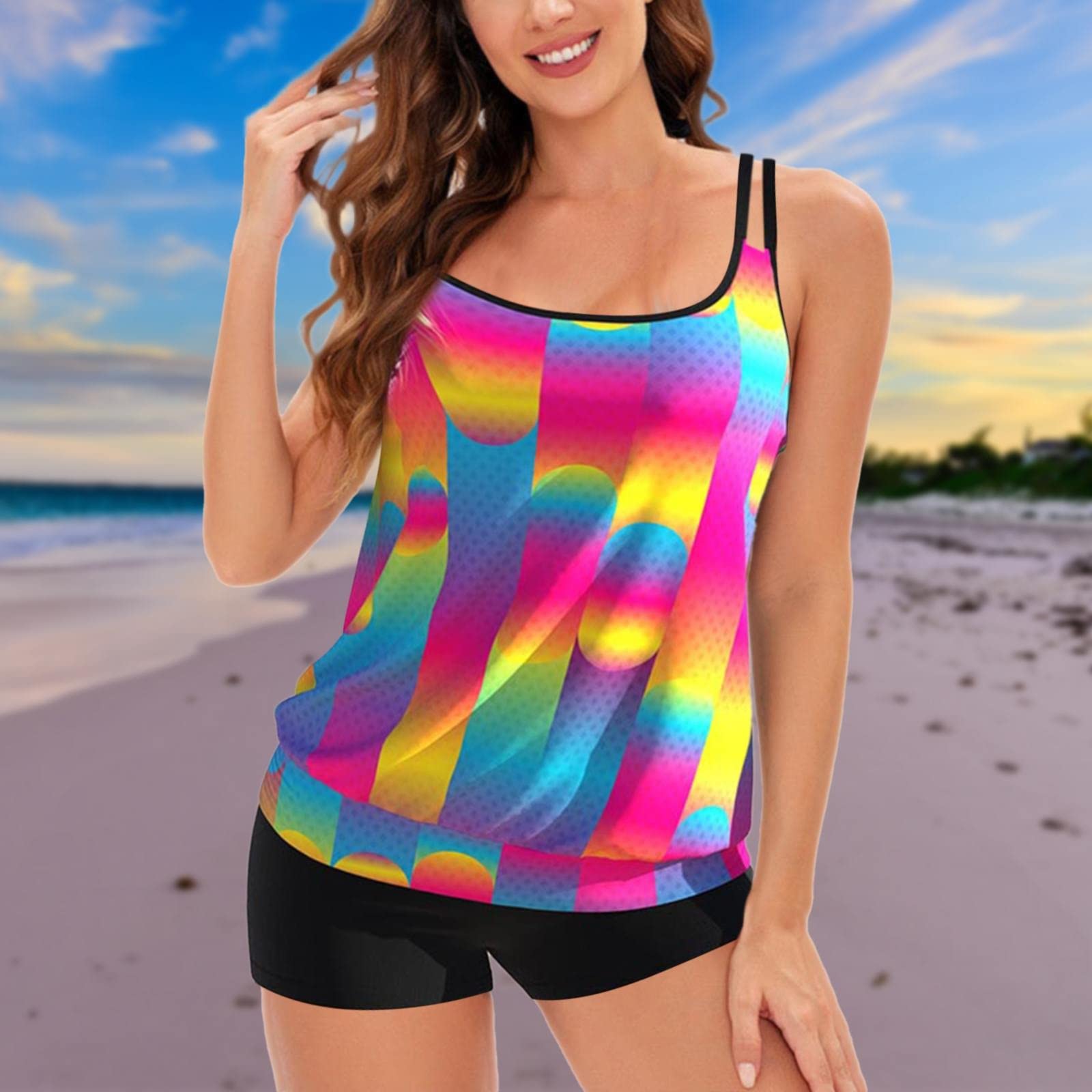 Costume da bagno estivo con spalline, sexy, con stampa gradiente