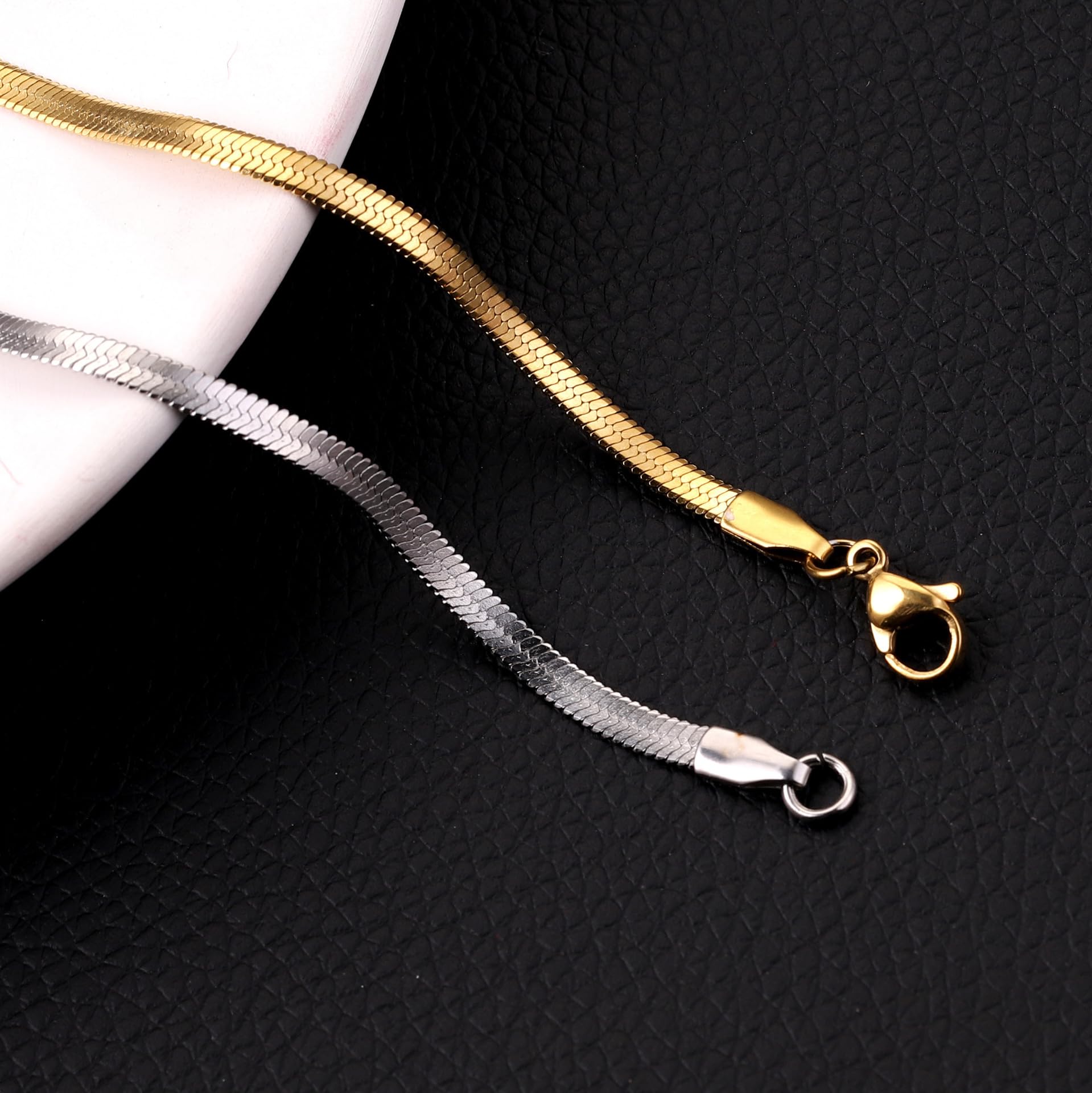 Collar de Hoja de Acero Inoxidable, Cadena de Serpiente Plana, Pieza Estilo Hip-Hop, Fino, eléctrico cifrado, Oro de 18 Quilates