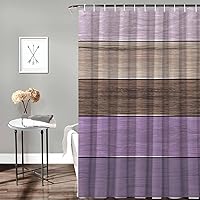 Vista 9 de Juego de cortinas de ducha impermeables con tablero de madera de granero morado, rayas marrones, estándar de 66 x 72 pulgadas, cortina de baño