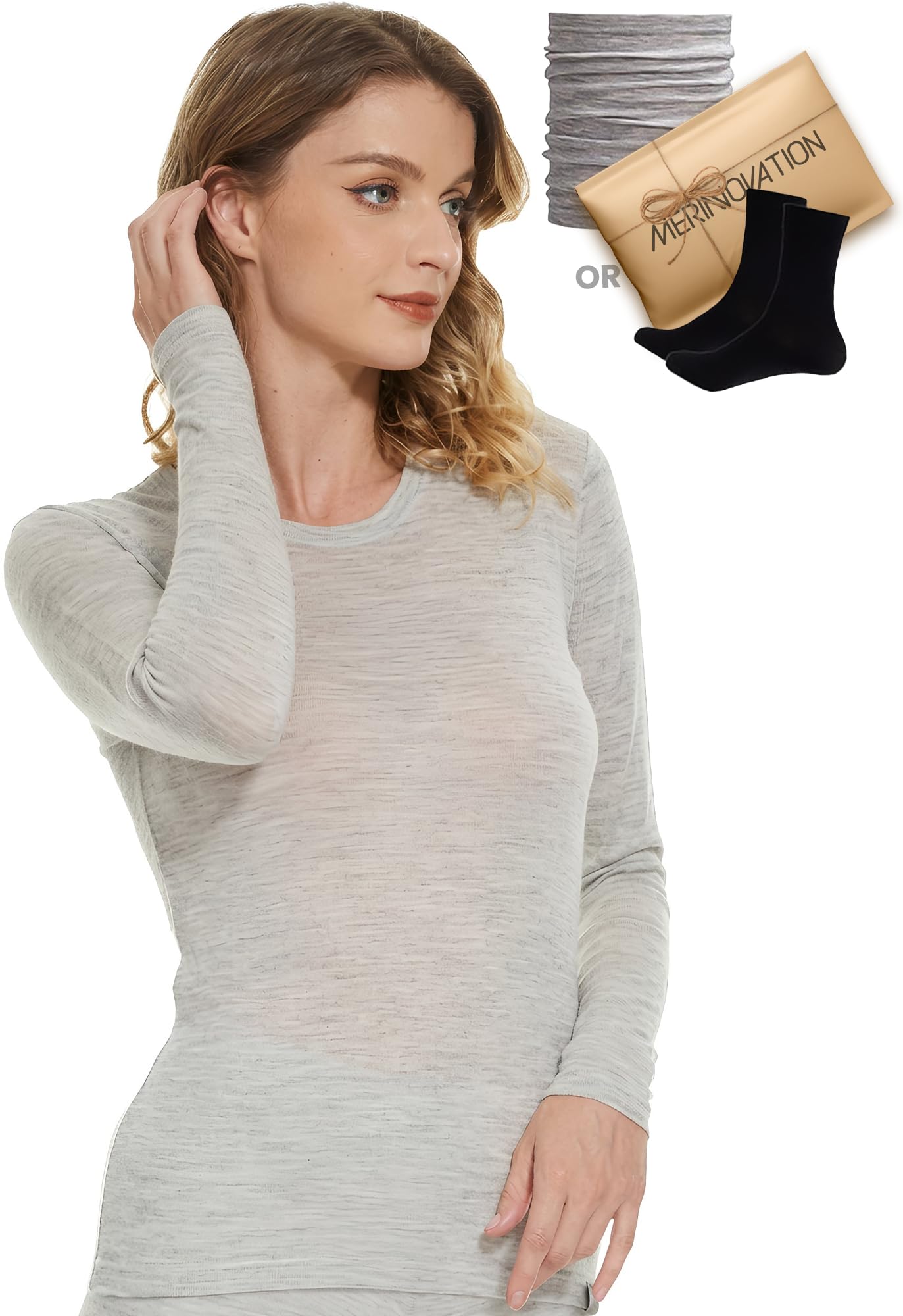 MERINNOVATION Merino Wool Base Layer Women - 100% Merino Wool Shirts for Women Lite - Midweight Long Sleeve Thermal Tops