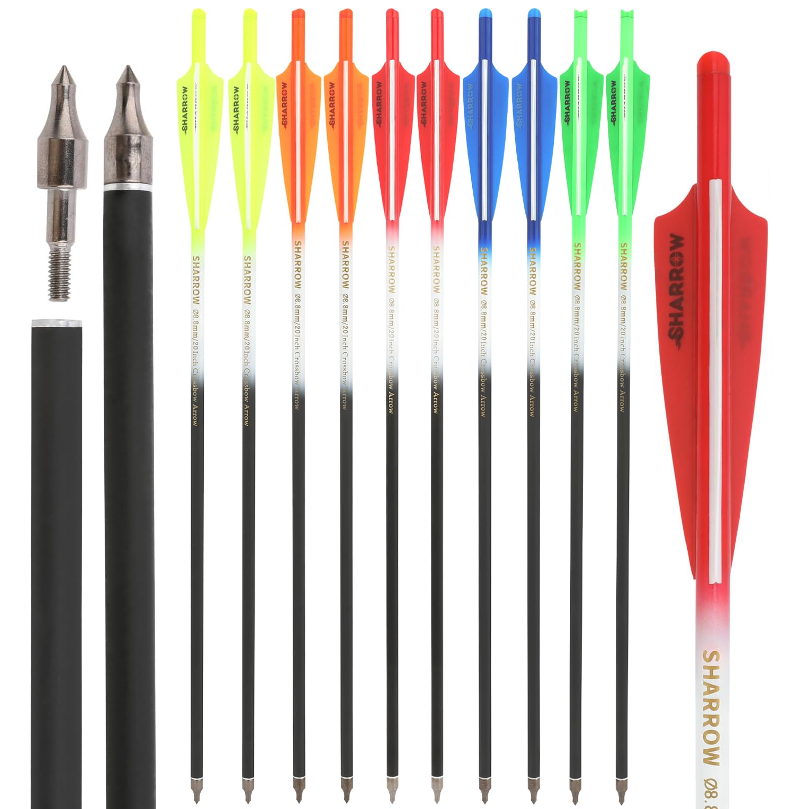 Poearcus Archery Crossbow Arrow 16" 17" 18" 20" 22" Crossbow Bolts Carbon Arrows with 4" Vanes for Hunting Targets Practice 6/12PCS (6, red, 22 inch)