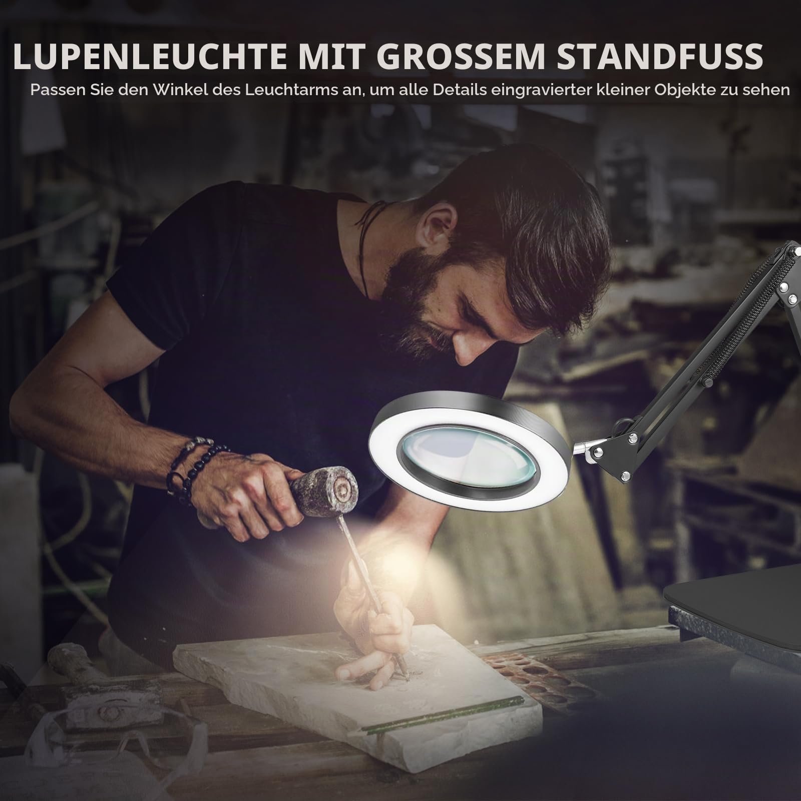 Towwoo Lupe mit Licht und Ständer, 10X Lupenleuchte mit Klemme und Großer Basis, 72 Dimmbar LEDs, 3 Farbmodi 10 Helligkeit, Tischlupe mit Beleuchtung für Naharbeiten, Schmuck, Lesen, Reparieren