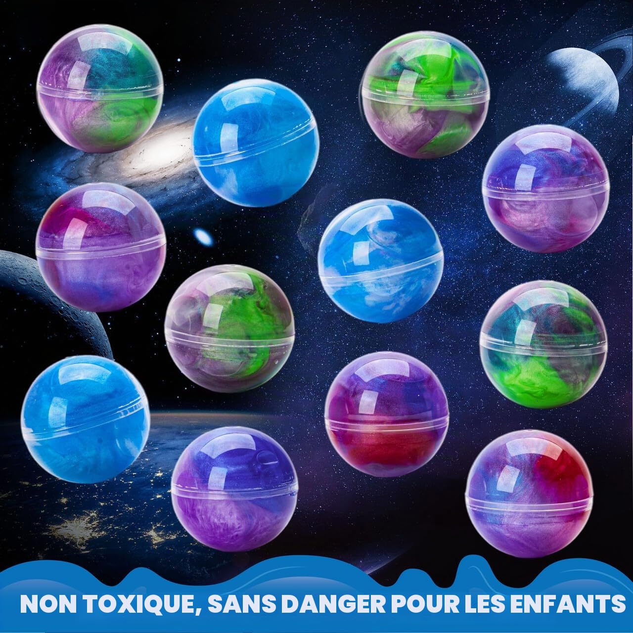 Boules de slime galaxie - Pack 24 mixte - Couleurs mélangées (galaxy) - Non collantes & non toxiques - Idéal fêtes/enfants - Maison