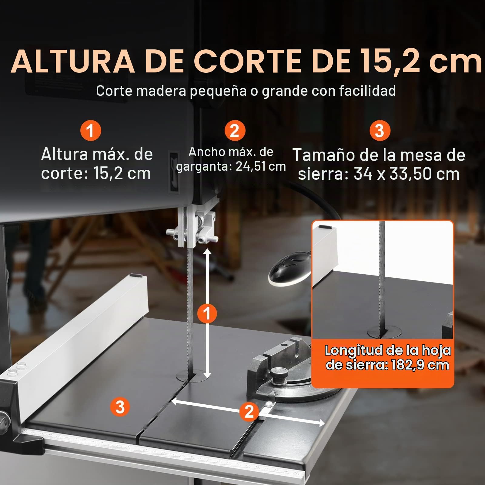 VEVOR 370 W Sierra de Cinta con Soporte de Mesa de Dos Velocidades de 506 RPM/920 RPM con Guía y Calibre de Inglete, Ancho de Garganta 245 mm, Altura de Corte de 160 mm para Carpintería, Aluminio