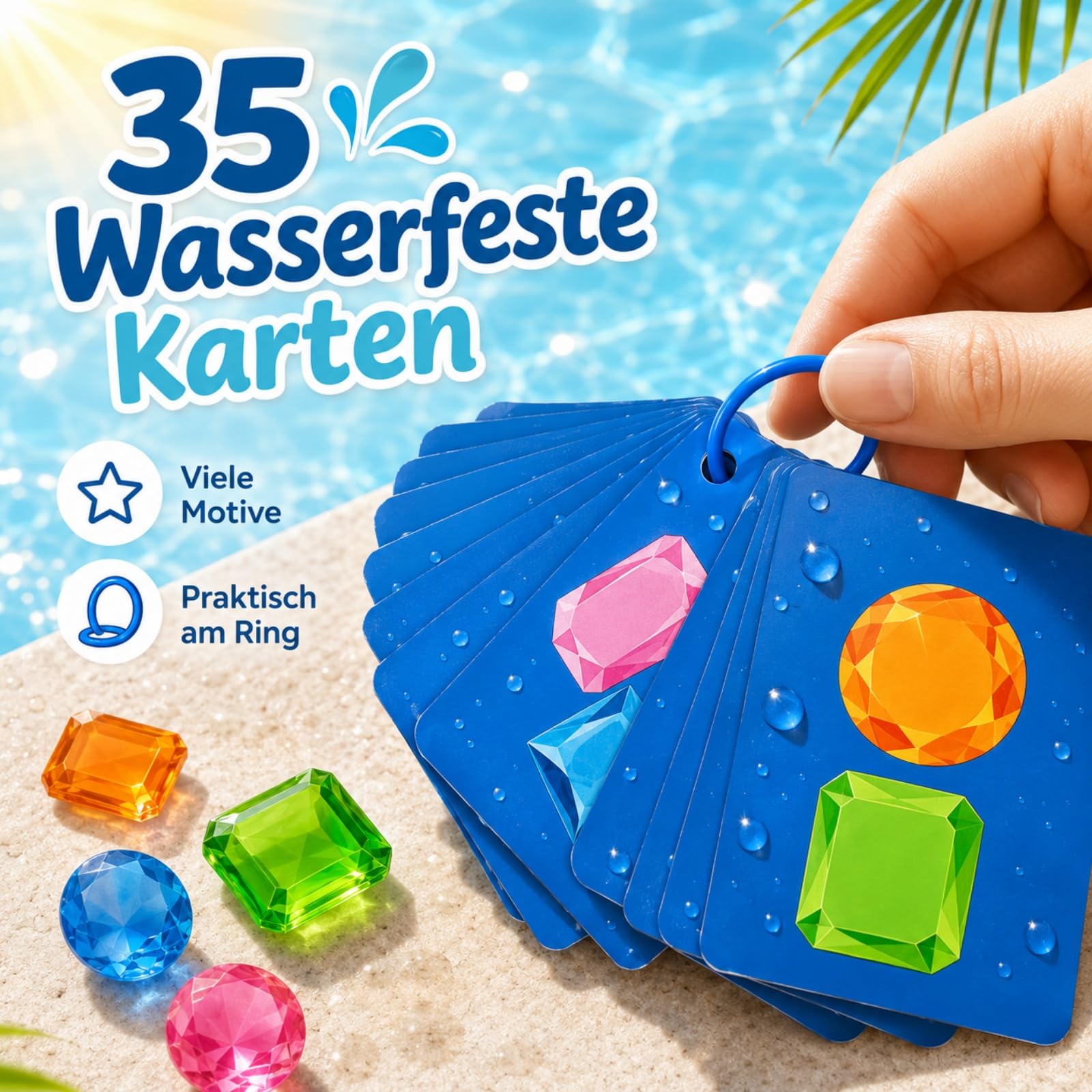 Generisch Tauchspiel Diamanten mit Karten, Diamanten Tauchen Spiel ，2pcs | Tauchspiel Edelsteine Buntes Set für Pool Schwimmbad Garten Party Unterwasser Spaß Sommer Zubehör Kollektion