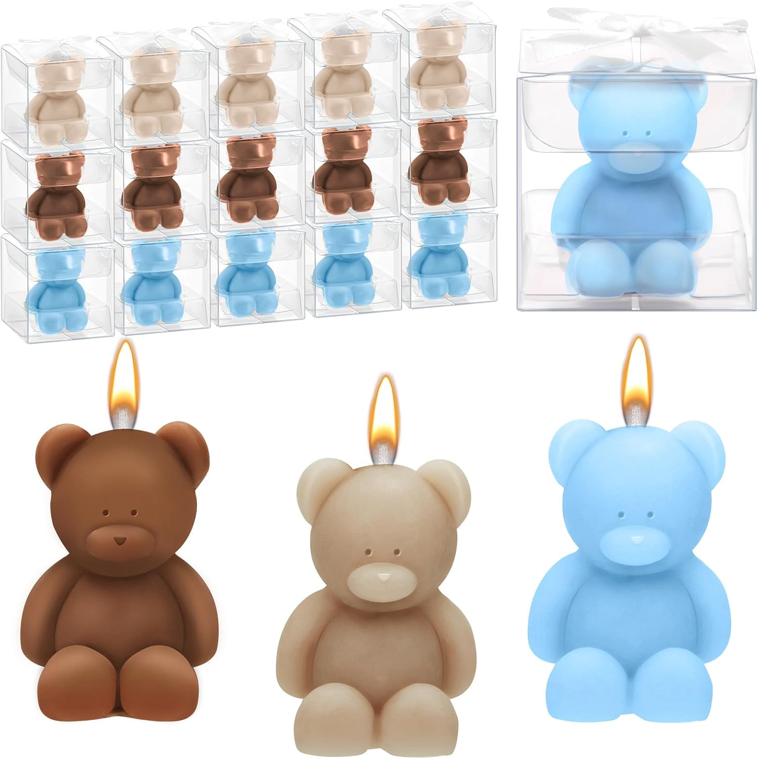 50 Pcs Bear Baby Shower Candle Favors for Guest Bear Party Favors Baby Shower Candles Bulk for Gifts Party Decorations (Light Brown,Brown,White)