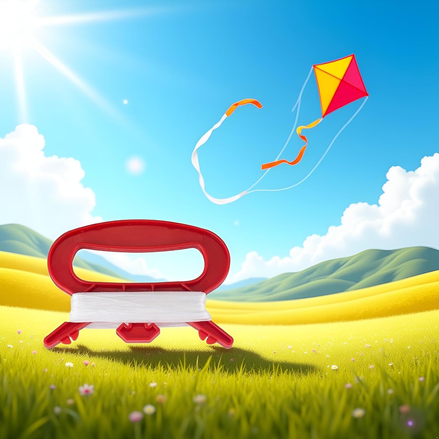 Red D Shape Winder with 100m Line String for Outdoor Sports Flying Kite,Kite Board Tool Kit Kites and Wind Spinners