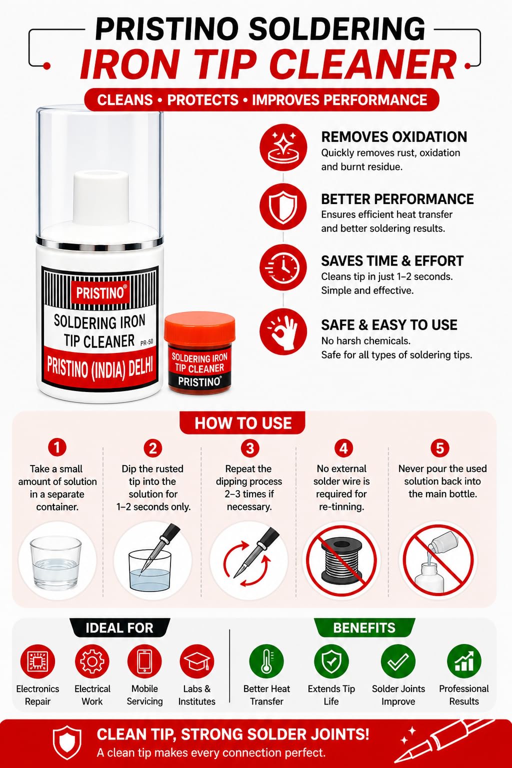 PRISTINO® Tip Cleaner For Electronics Soldering, Iron Tip Cleaner Gel and Re-Tinning Solution, Removes Oxidation, 50g 1