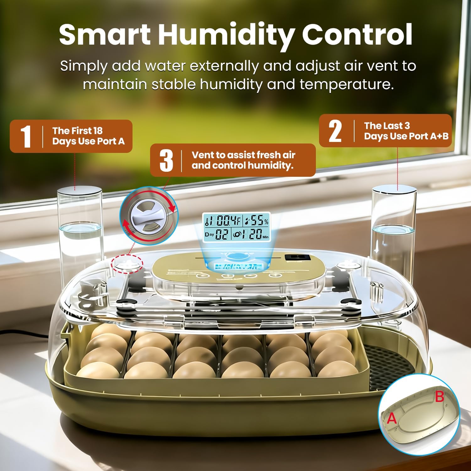 Incubadora para incubar 24 huevos, capacidad de huevos, volteador automático de huevos y nuevo sistema de control de humedad de precisión automático, visión clara de 360° para pollo, pato y codorniz