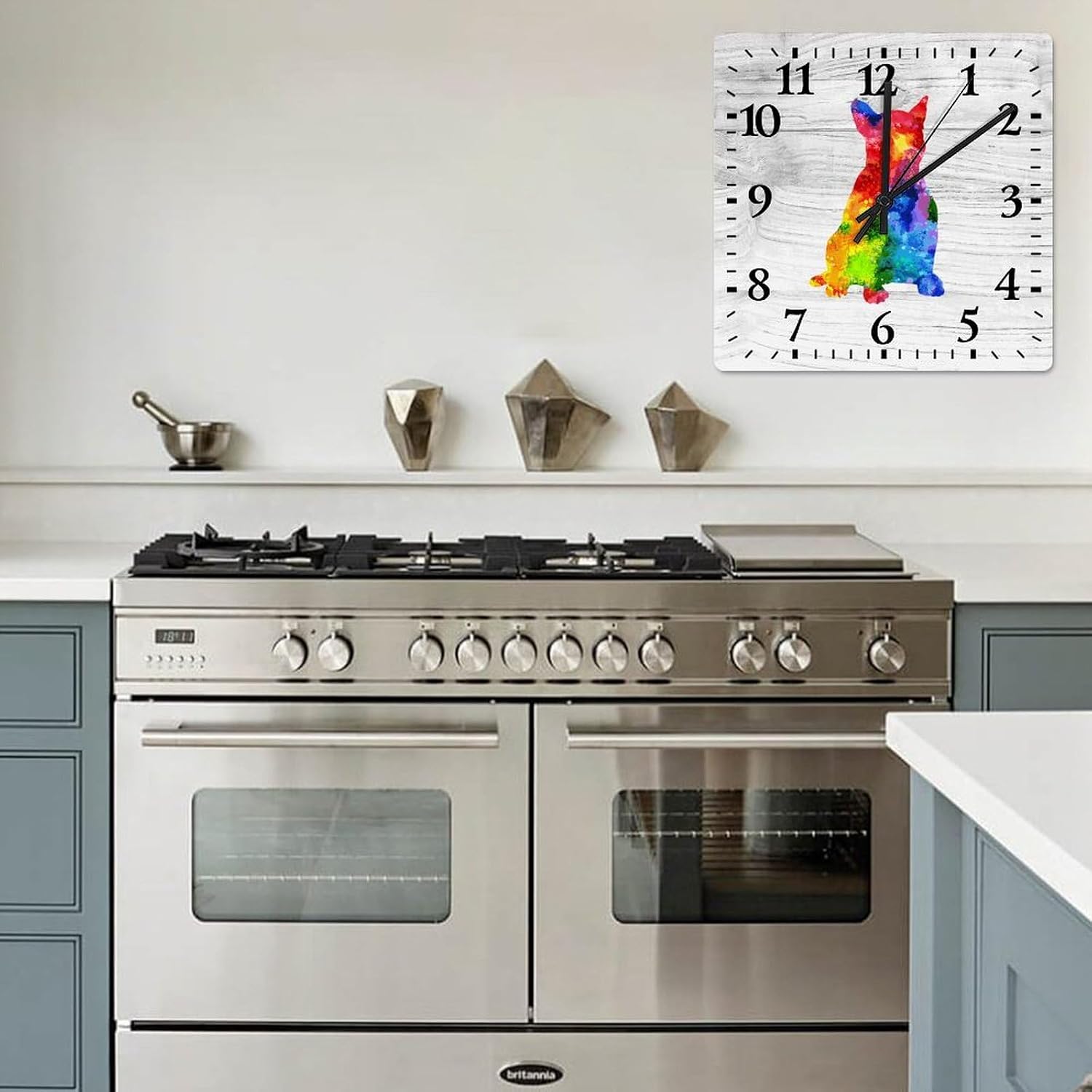 Pet Dog Wall Clock Bull Terrier Wooden Clock 15in Rustic Style Arts and Crafts No Ticking Sound Battery Operated Clock Decor for Shelf Half Bath Pub