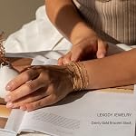 Gold Bracelets for Women 14K Gold Herringbone Bracelets Sets Dainty Herringbone Jewelry Stackable Figaro Chain Paperclip Link Chain Cute Bracelet Pack Gifts for Women