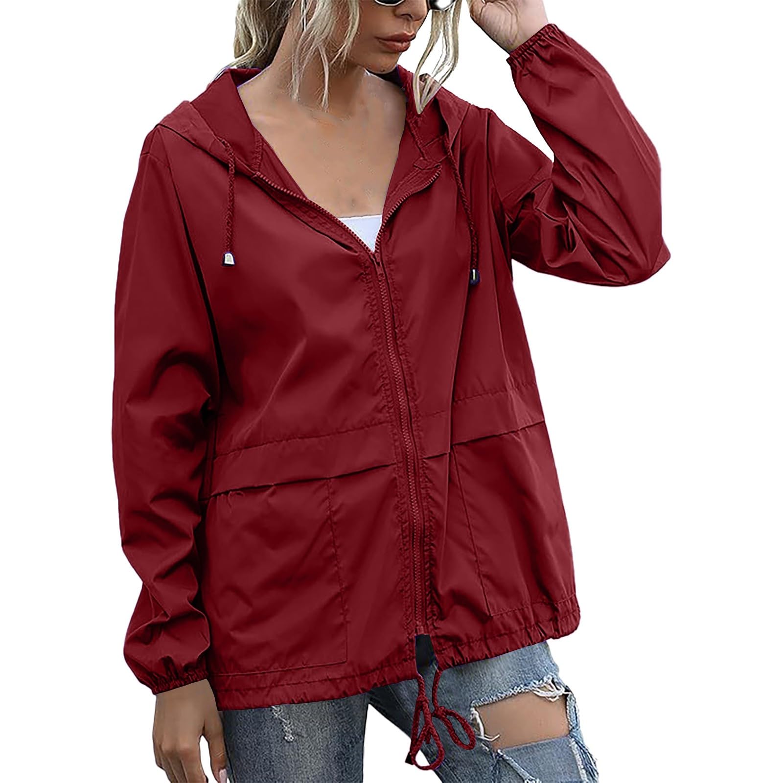 Giacca Antipioggia Da Donna, Leggera, Traspirante, Con Cappuccio, Impermeabile, Alla, Cerniera, Antivento Giubbotto Ciclismo Invernale Donna Running Impermeabile Moto Bici Lungo
