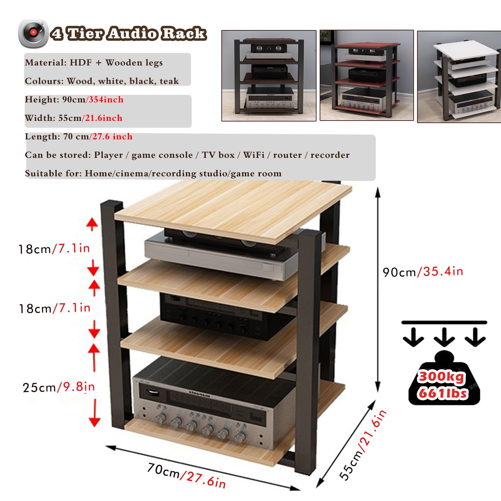 mueble equipo hifi Soporte De Audio En Torre, Soporte Para Componentes Audiovisuales, Capacidad Total De 661 Libras, Soporte Para Reproductor De CD Y DVD, Estante De Almacenamiento De Esquina Con Marc