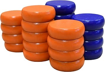 26 Crokinole Discs with a Velvet Pouch Full Set Blue and Orange, Large 1 1/4 Inch Diameter 3.2cm