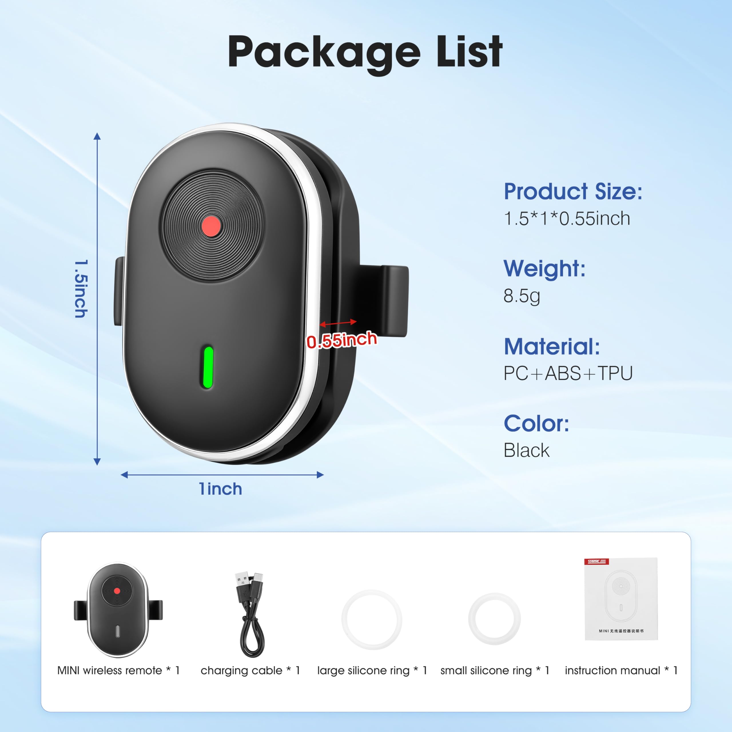 Télécommande à bague pour insta360 GO Ultra/X5//X4/X3/Ace Pro 2 Mini Commande pour Gopro Hero 13 12 11 Max 2 pour DJI Osmo Action 6 5 4 Nano 360 Accessoires Télécommande sans fil Téléphone