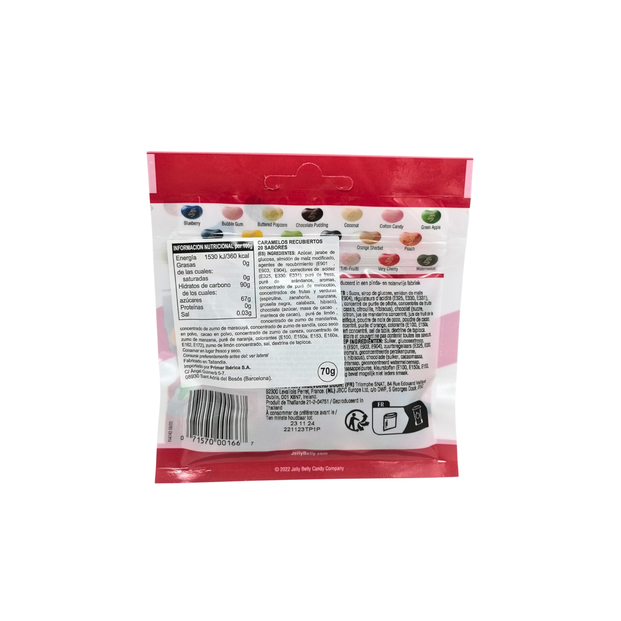 Jelly Belly Beans, grajeas con 20 sabores surtidos, Caramelos masticables en forma de judías - bolsa de 70 gramos