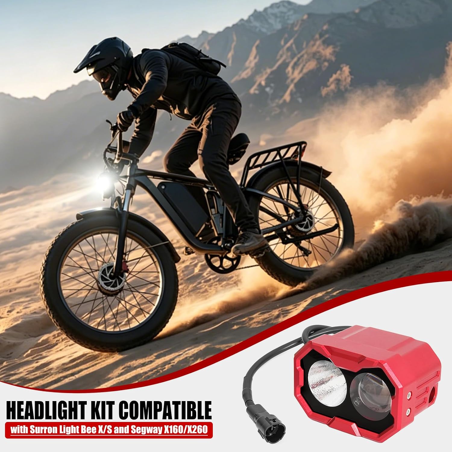 3-INCH 15W LED Headlight Kit for Surron Light Bee X/S, Segway X160/ X260, 6500K Dirt Bike Headlamp with Dual Beam Switch & Adapter Cable, Plug and Play PC Lens Light Bar, Red