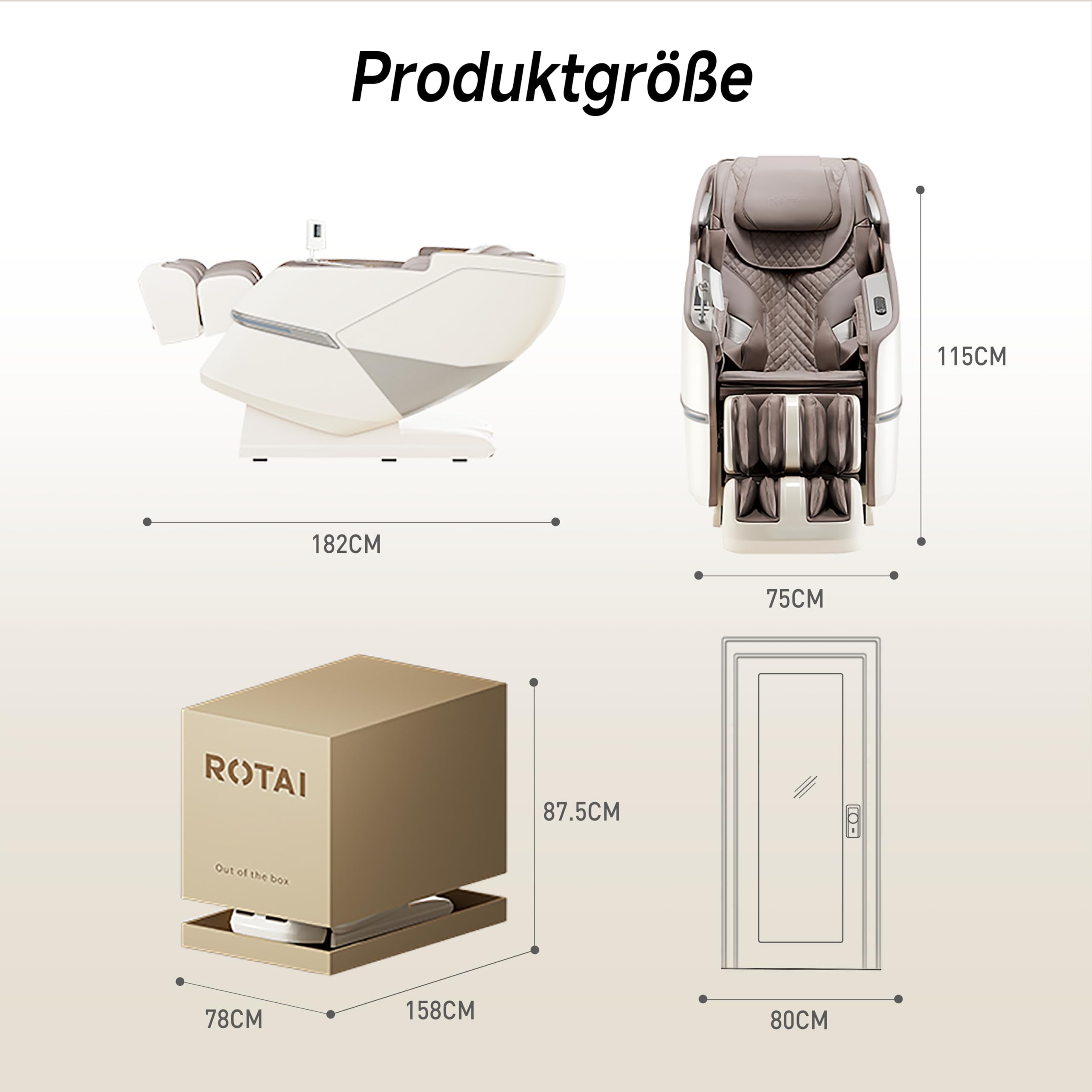 ROTAI Massagesessel 4D mit Doppelmotor, SL-Schiene & Zero-Gravity, Rückenheizung, Bluetooth-Lautsprecher – Tiefengewebe-Ganzkörpermassage für Zuhause