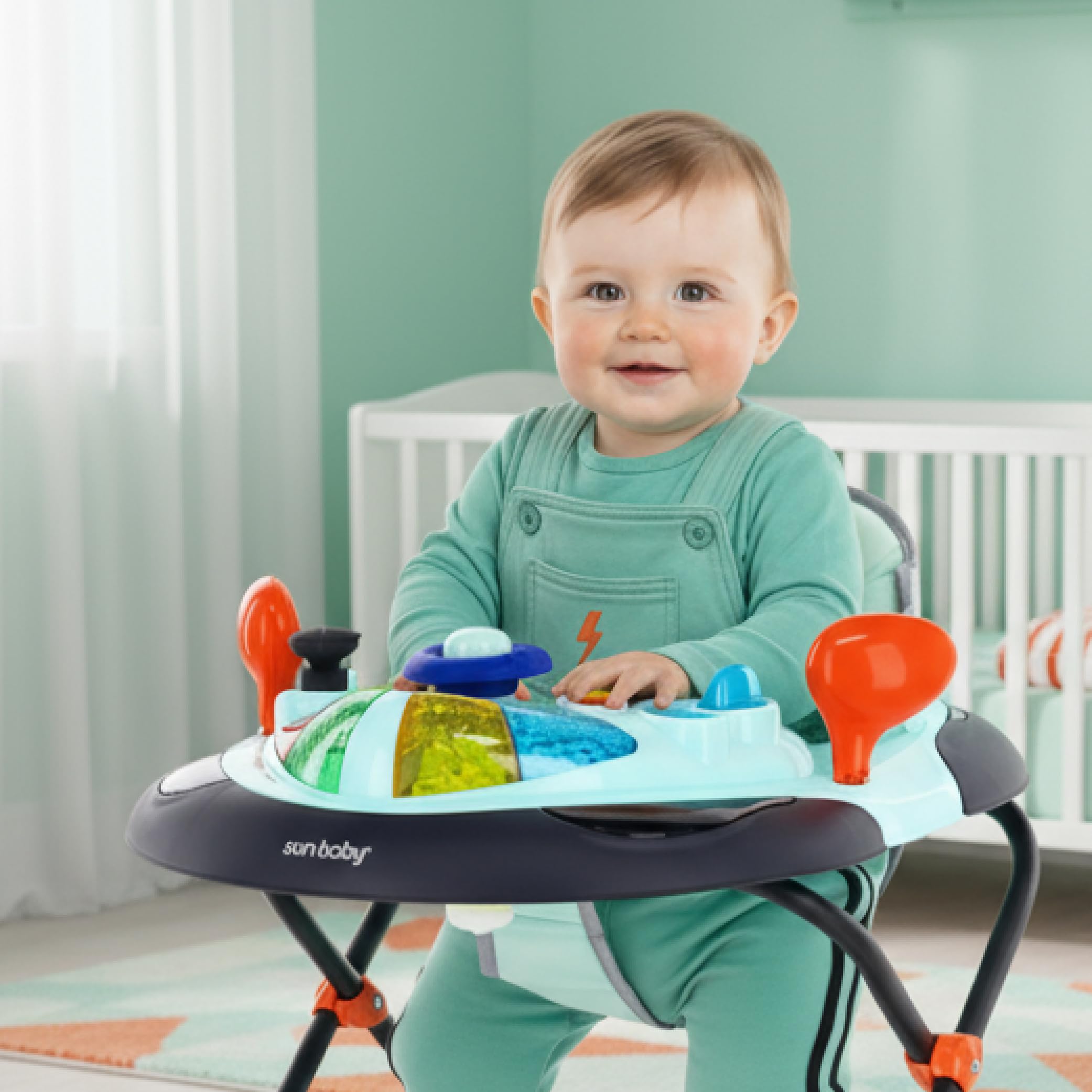 sun baby Chodzik pchacz, pomoc w nauce chodzenia, regulacja wysokości, funkcja kołyski, gumowe kółka (Niebieski)