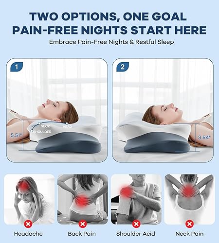 Miniatura 4 de Almohada cervical para aliviar el dolor de cuello, almohada ergonómica refrescante de espuma viscoelástica con funda de almohada de seda de hielo,