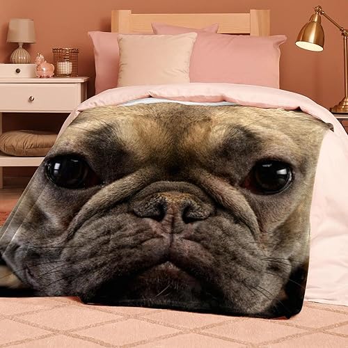 Miniatura 5 de Adorable manta de franela con fotos de Bulldog Francés, color marrón, ultra suave, acogedora, manta de felpa para sofá, silla, sala de estar, aire