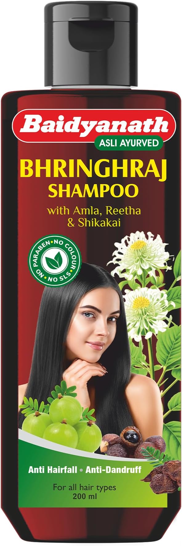 Baidyanath Bhringhraj Shampoo โ Ayurvedic Herbal Care with Amla and Bhringhraj | Paraben-Free, SLS-Free, Sulphate-Free | Scalp Nourishment | Promotes Growth, Strengthens, Reduces Dandruff | 200ml