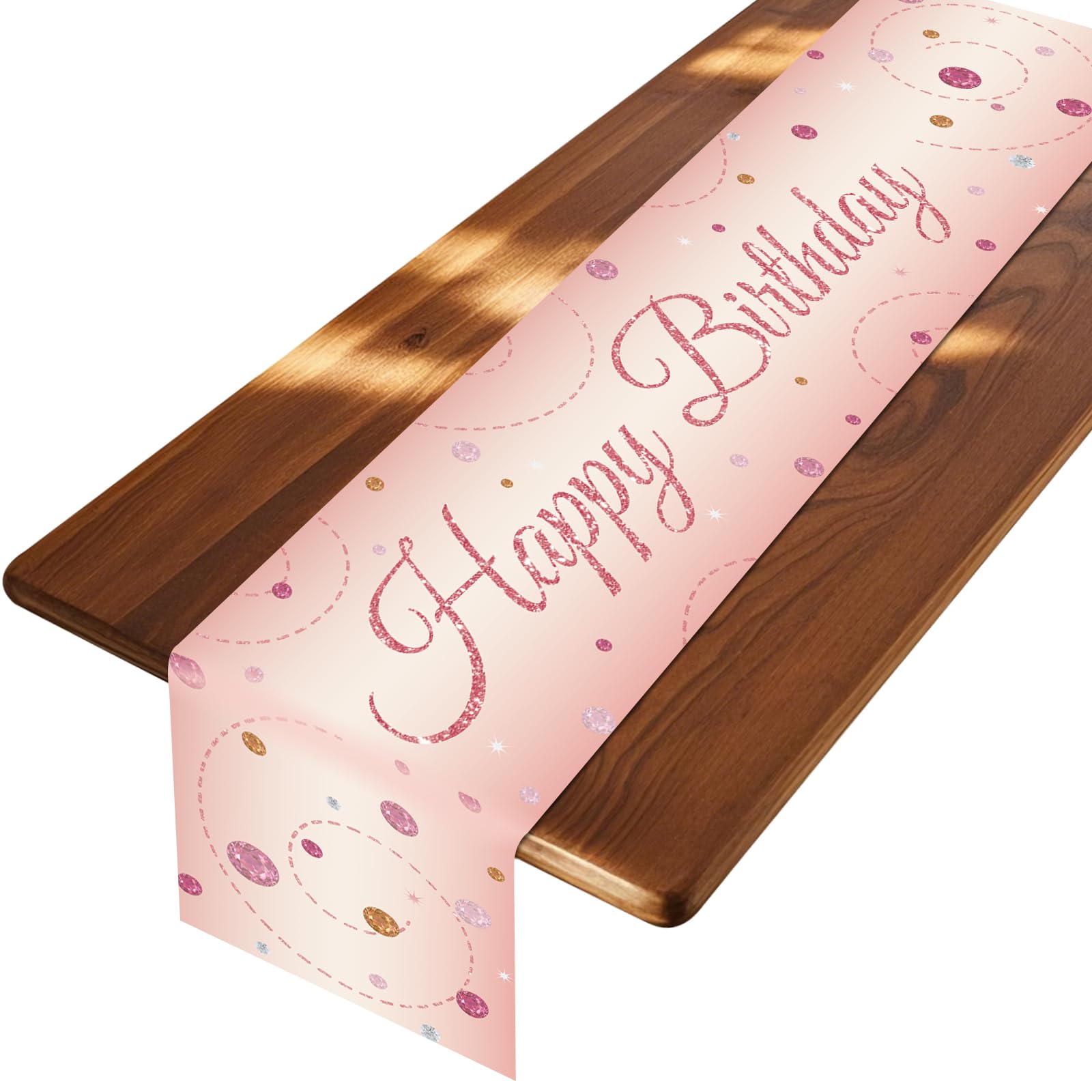 Moorle Happy Birthday Table Runner, Rose Gold, Happy Birthday Table Runner for Birthday, Birthday Decoration for Men, Women, Girls, Boys, Table Decoration, Birthday, 180 x 33 cm