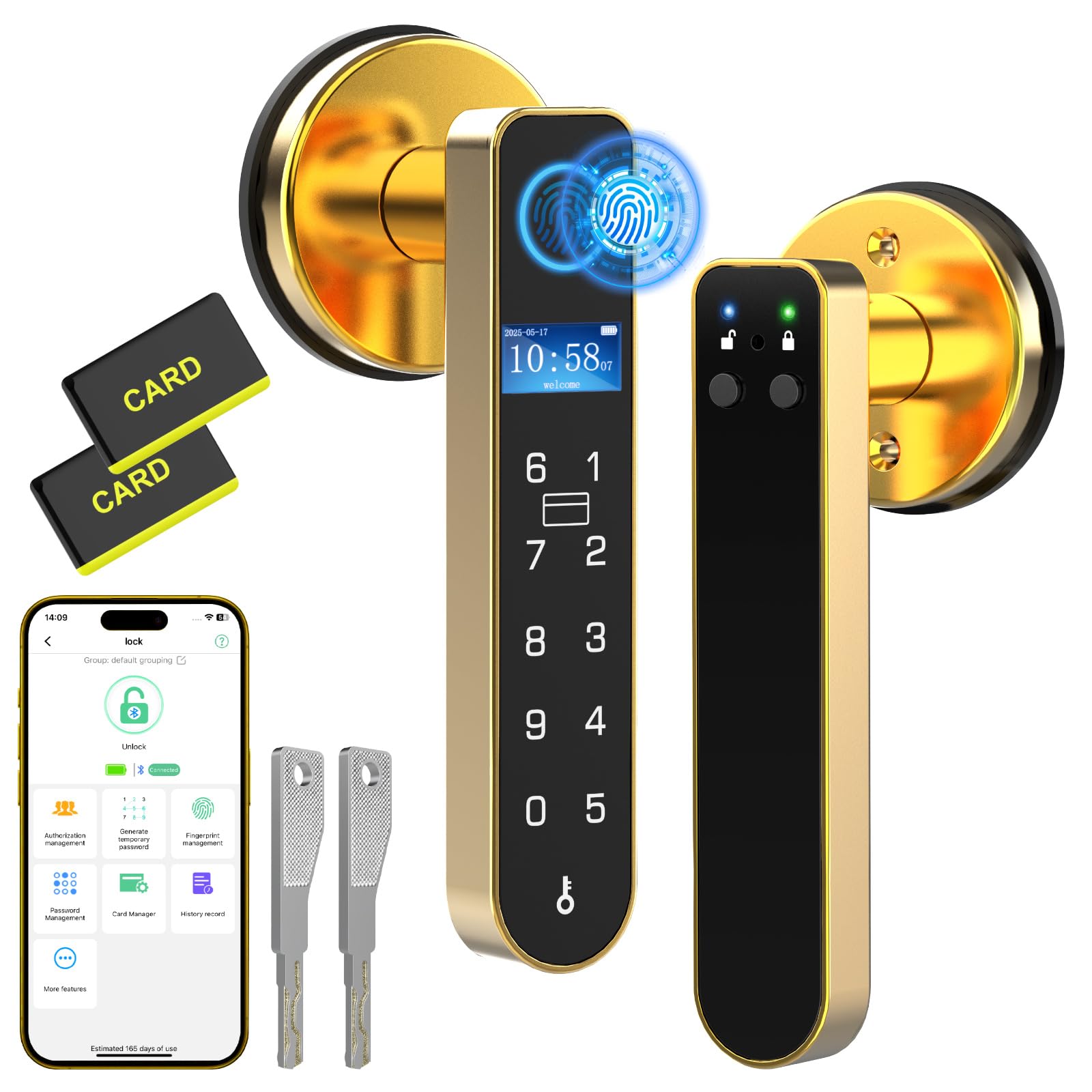 Dhiedas Fingerprint Door Lock- New Display Screen, Smart Keyless Entry Door Lock with Handle Keypad RFID, Fingerprint Biometric Digital Thumbprint