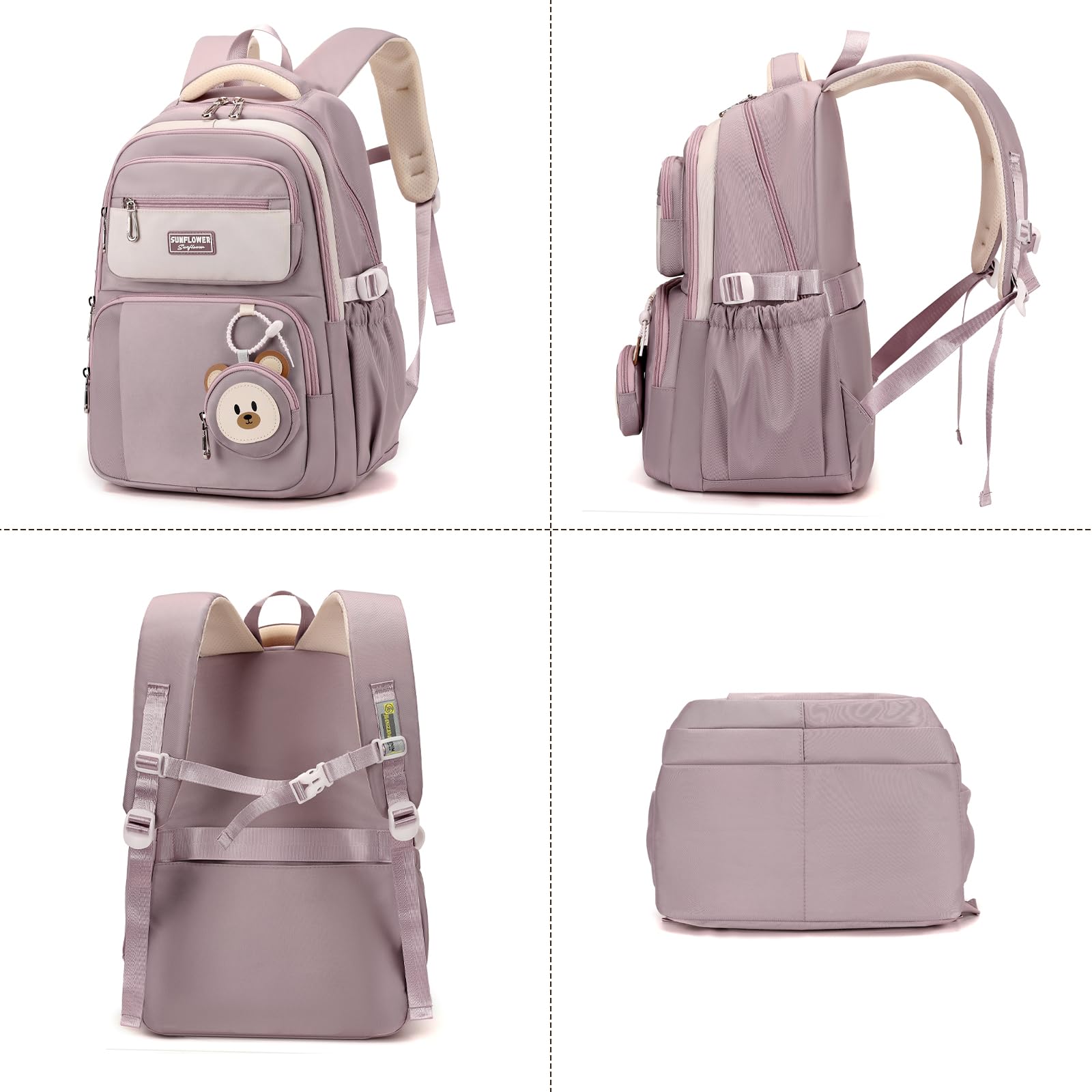 Myhozee Rucksack Teenager mädchen Schulranzen Jungen Schulrucksack Schultasche Sporttasche Daypack für Schule Ranzen mit Viele Fächer Laptopfach Lila Nylon(40L)