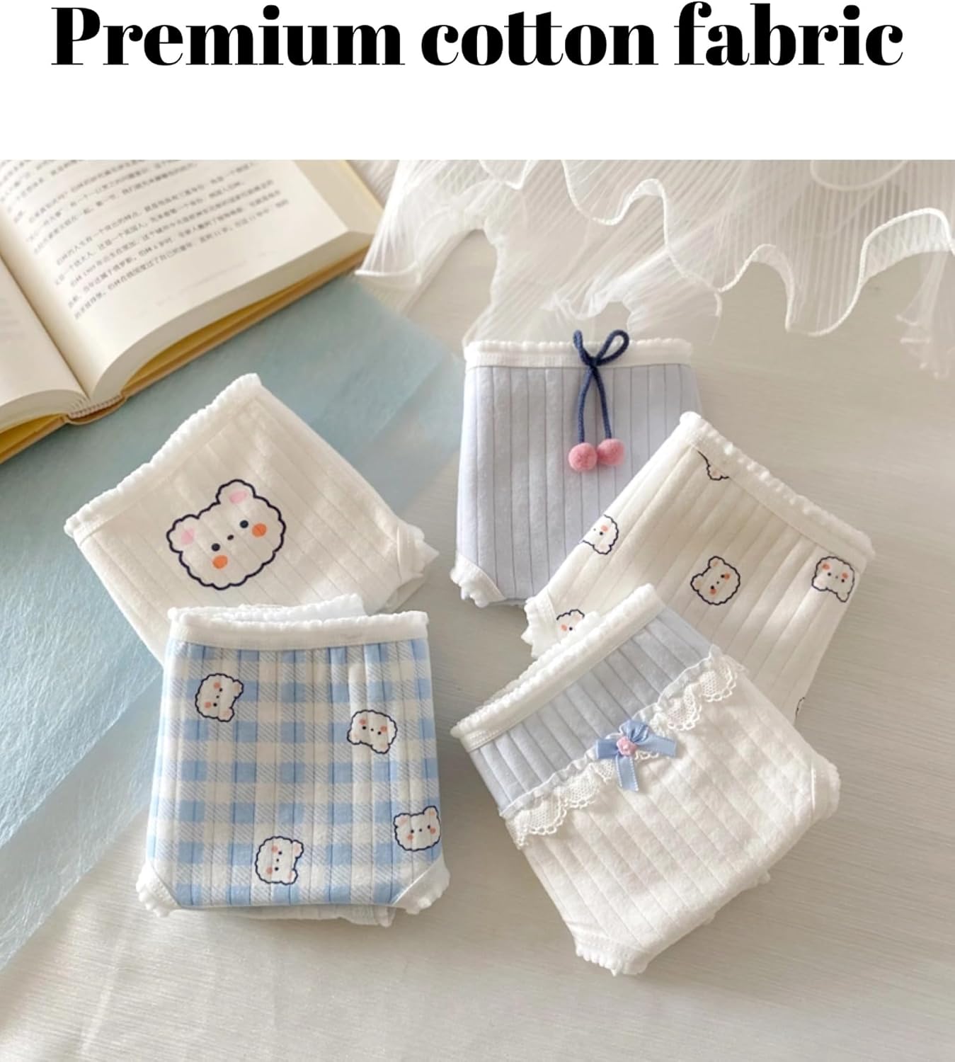 Cute Bear Korean Ruffled Panties for Teen Girls Breathable Cotton Fabric Mid Rise 5 Pairs Cartoon Anime Underwear - Image 5