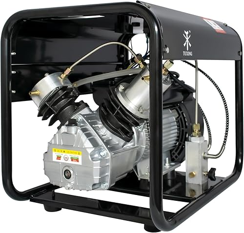 TUXING Compresor de aire Pcp de 4500 psi, compresor de aire de buceo de doble cilindro, versión de parada manual, bomba de aire de alta presión para