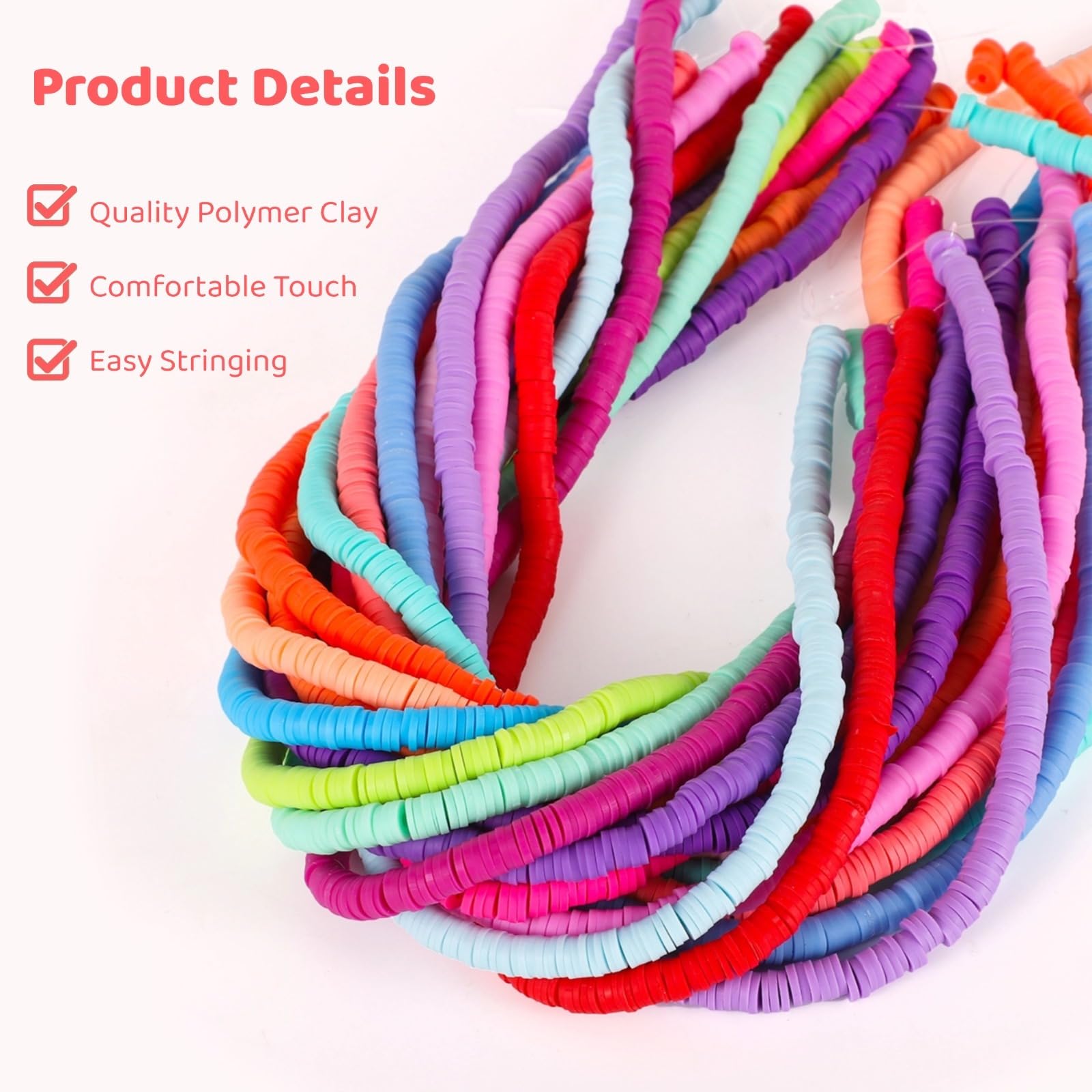 38000 cuentas de arcilla, 100 hebras de cuentas Heishi, cuentas de disco redondas planas coloridas, kit de fabricación de pulseras, cuentas espaciadoras sueltas para joyas, collares, aretes