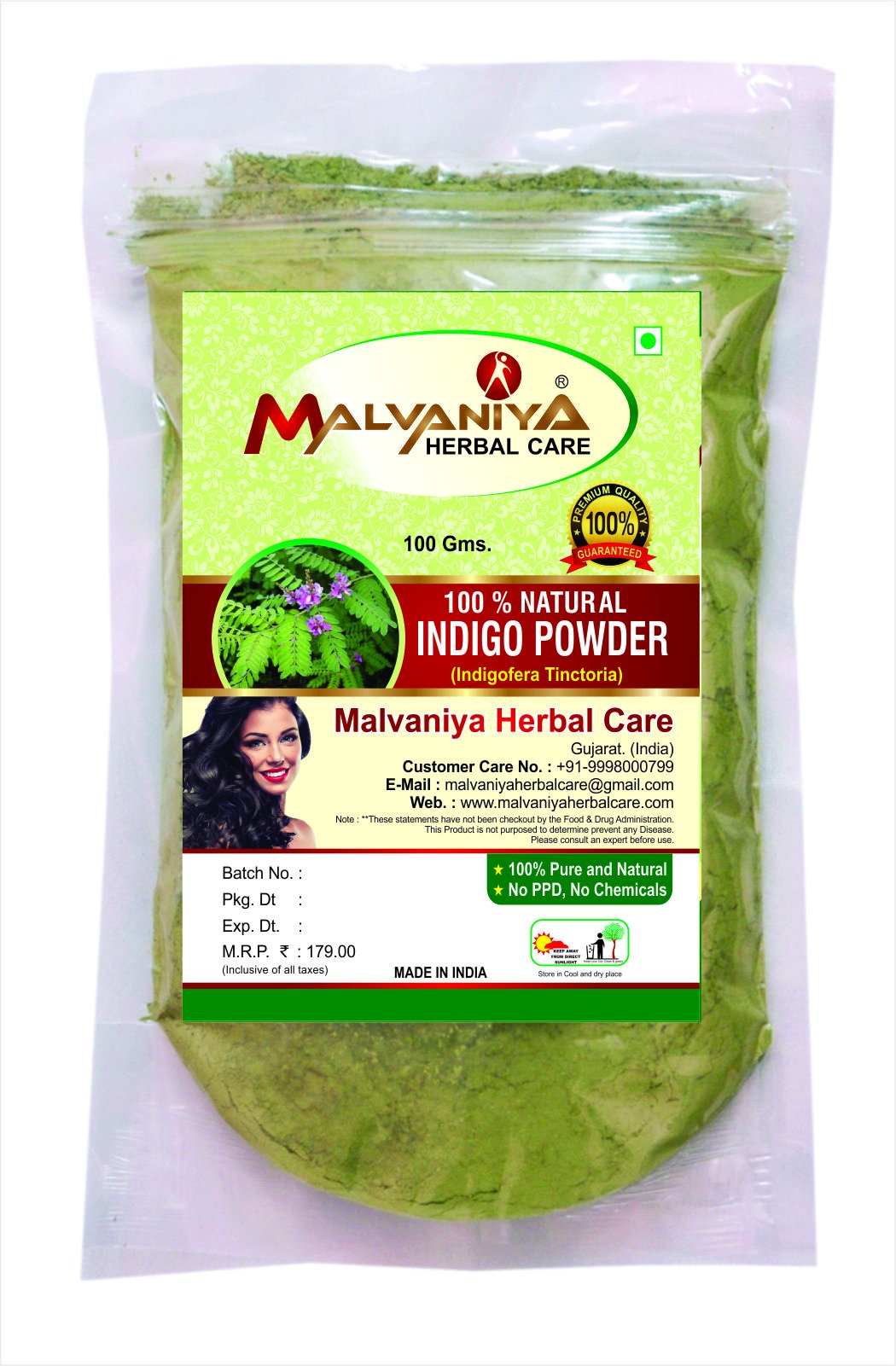 INDIGO POWDER (INDIGOFERA TINCTORIA) FOR HAIR DYE/HAIR COLOUR (100 Grams) (0.22 Lb/3.5 Ounces)