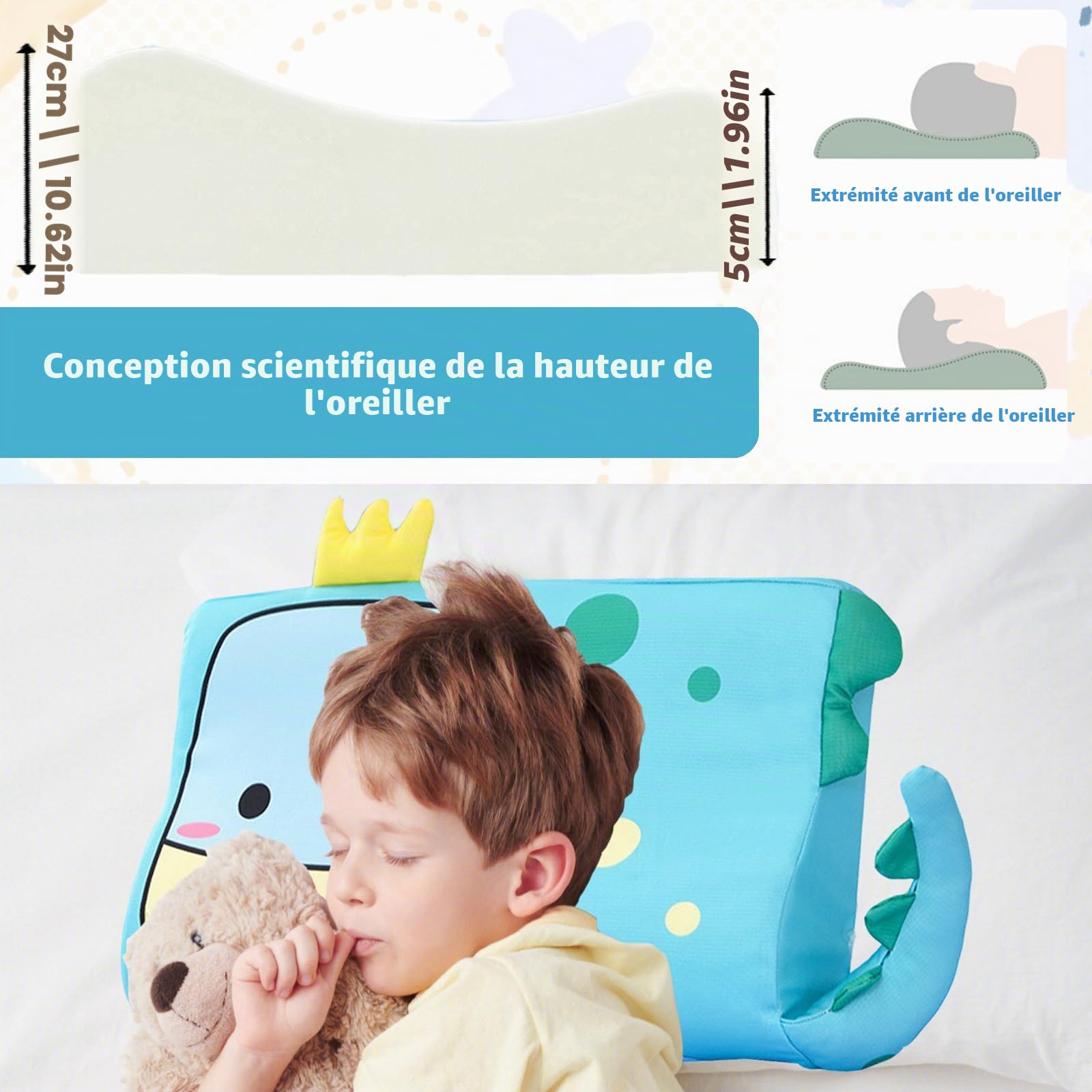 LUKIUP Oreiller Enfant, 45 x 27 cm Sommeil Enfant Coussin Enfant 2-6 Ans, Respirant, Confortable, Ergonomique Espirant et Doux pour la Peau, Barre de Lavage pour à Partir de 3 Ans