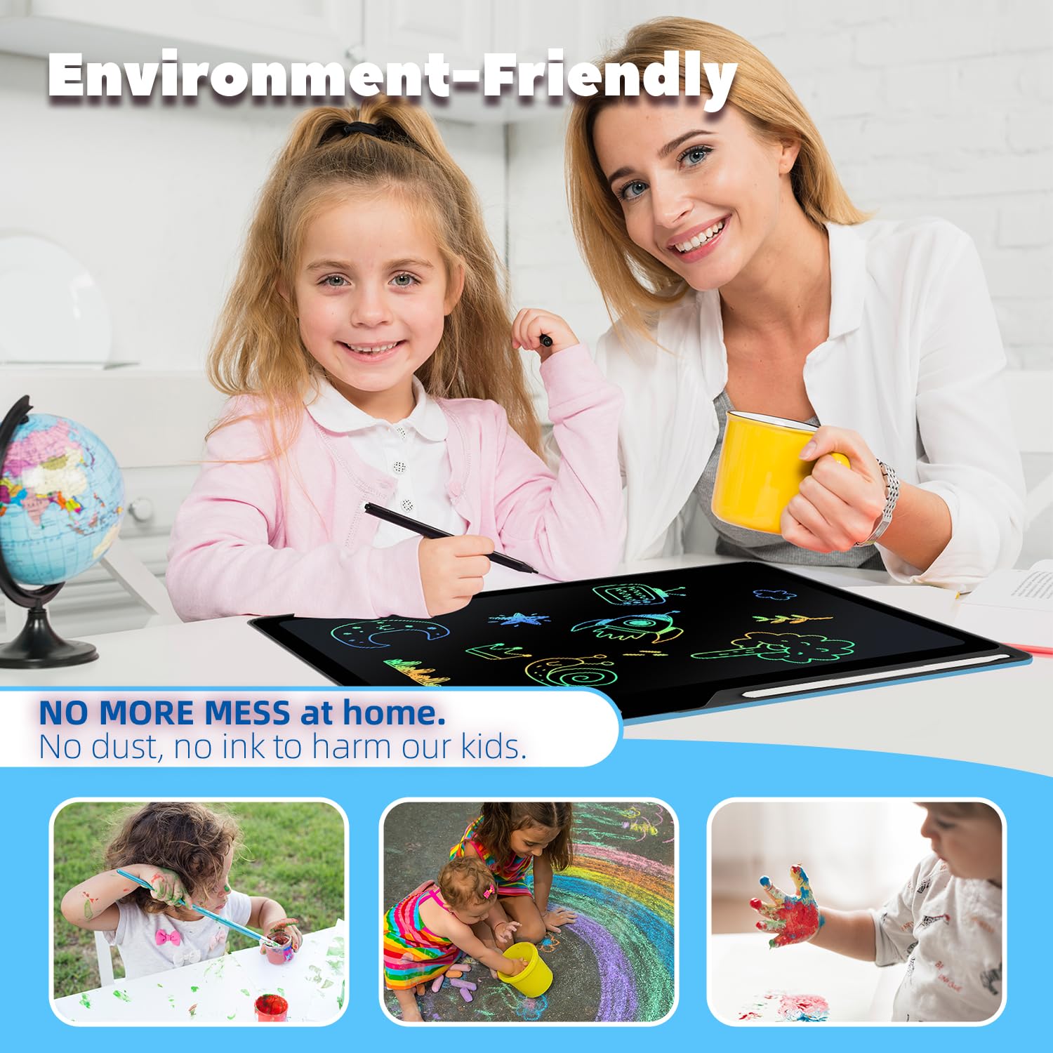 Tavoletta Grafica Bambini LCD 21 Pollici Ricaricabile, Lavagnetta Cancellabile Bambini Portatile, Pittura e Liste di Memoria Lavagna per Bambini Regalo Educativi Giocattoli Blu