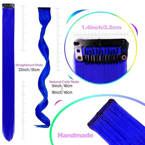 Miniatura 9 de 12 extensiones de cabello verde con clip, extensiones rizadas y onduladas de color para niños y niñas, extensiones sintéticas con reflejos para