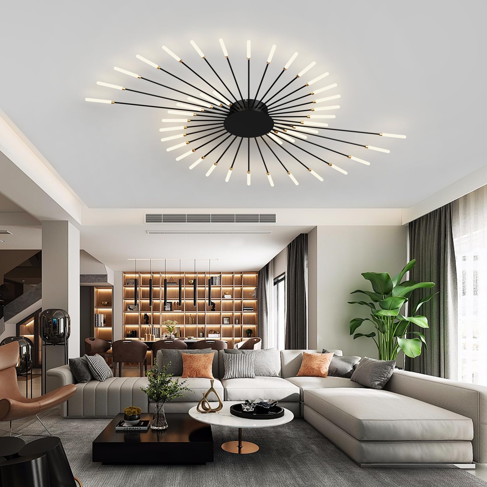 RRBEST Plafoniera LED Soffitto, Plafoniera Lampada Da Salotto Moderna, Acrilico Lampadario LED Soffitto per Soggiorno Camera Da Letto Cucina Ufficio, Luce Neutra (42 teste, nero)