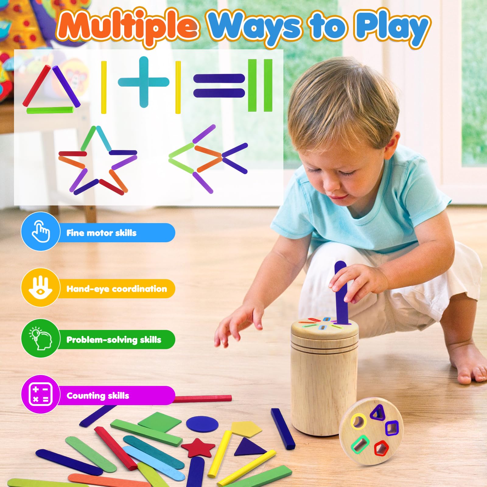 Jouet Montessori 3 En 1 Tri Formes Couleurs - Bois Éducatif 1 2 3 Ans - Motricité Fine Et Apprentissage Bébé