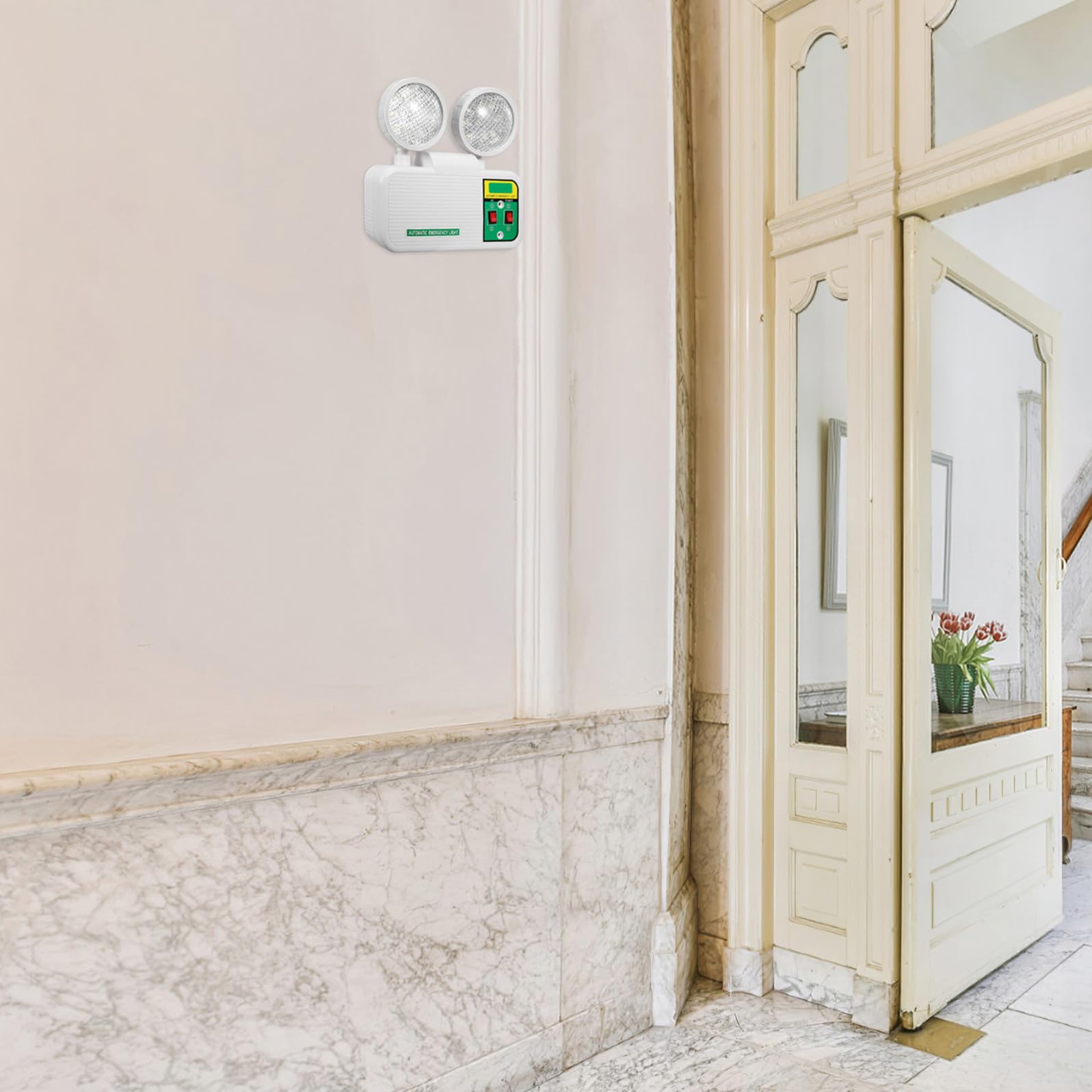 GLEAVI Iluminación de emergencia interior, foco LED doble de montaje en pared, lámpara de seguridad industrial de plástico para fábricas, oficinas, hoteles, escuelas, teatros y zonas de incendios.