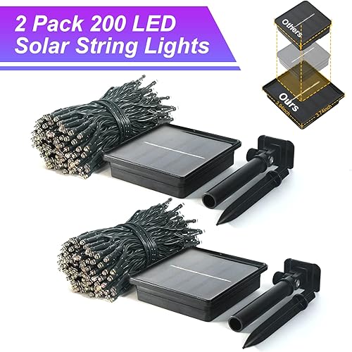 Miniatura 7 de JMEXSUSS Paquete de 2 luces solares de Navidad moradas, 400 luces LED solares de 151 pies, impermeables, 8 modos, luces de Navidad moradas para