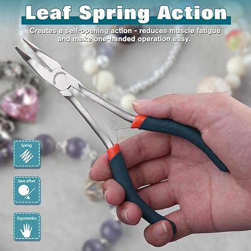 Miniatura 4 de SPEEDWOX Alicates de punta doblada de largo alcance de 6 pulgadas, 45 grados, curvados, mini cadena, punta delgada, mandíbulas cónicas, alicates