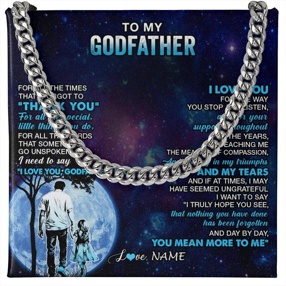 Yametee Personalized To My Godfather Necklace From Nephew For All The Times That I Forgot To Thank You Birthday Fathers Day Christmas Customized Gift Box Message Card