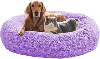 XIEMINLE Donut Cat Bed Anti Anxiety Dog Bed, Fluffy Calming Pet Bed Round Plush Pet Bed for Large Medium Small Dogs and Cats, Dog Sofa Bed with Non-Slip Bottom,140cm/55in,Purple